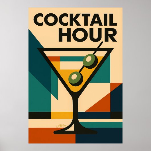 Mid Century Modern Bauhaus Cocktail Hour Martini ポスター (正面)
