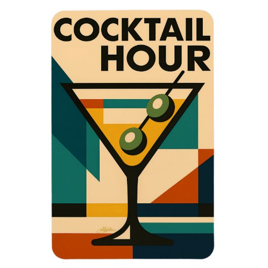 Mid Century Modern Bauhaus Cocktail Hour Martini マグネット (縦)