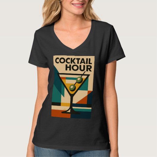 Mid Century Modern Bauhaus Cocktail Hour Martini Tシャツ (正面)