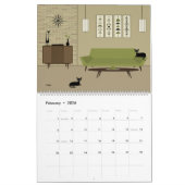 Mid Century Modern Black Cats カレンダー (2月 2026)