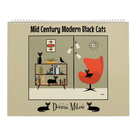 Mid Century Modern Black Cats カレンダー (カバー)