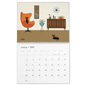 Mid Century Modern Black Cats カレンダー (1月 2027)