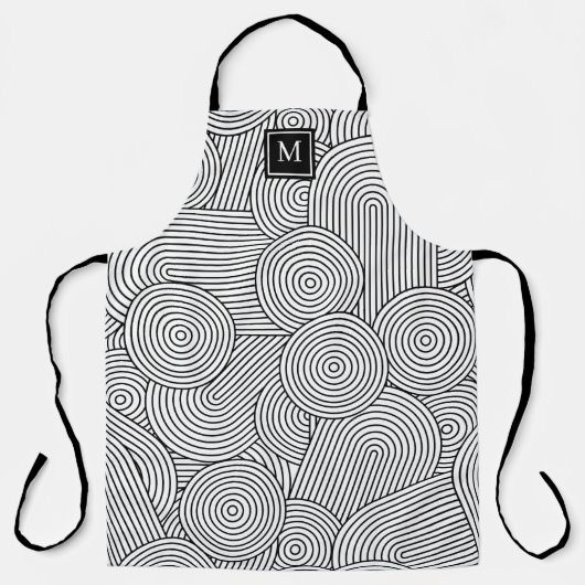 Mid Century Modern Black White Monogrammed Initial エプロン (正面)