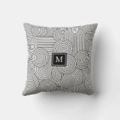 Mid Century Modern Black White Monogrammed Initial クッション (裏面)