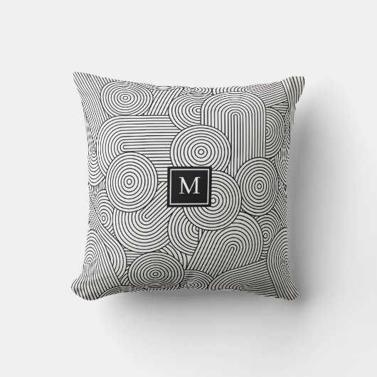 Mid Century Modern Black White Monogrammed Initial クッション (正面)
