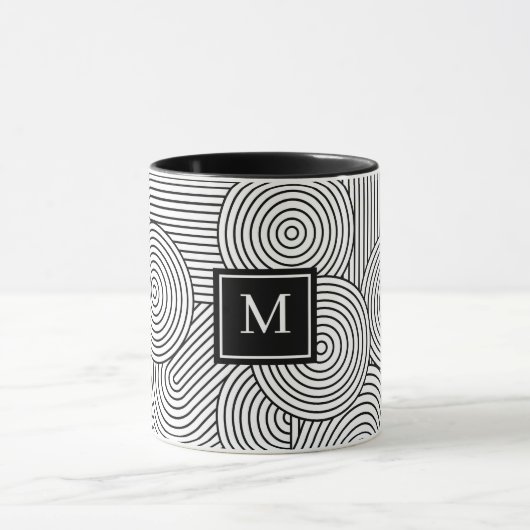 Mid Century Modern Black White Monogrammed Initial マグカップ (中央)