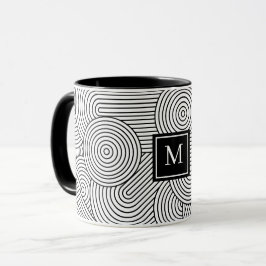 Mid Century Modern Black White Monogrammed Initial マグカップ