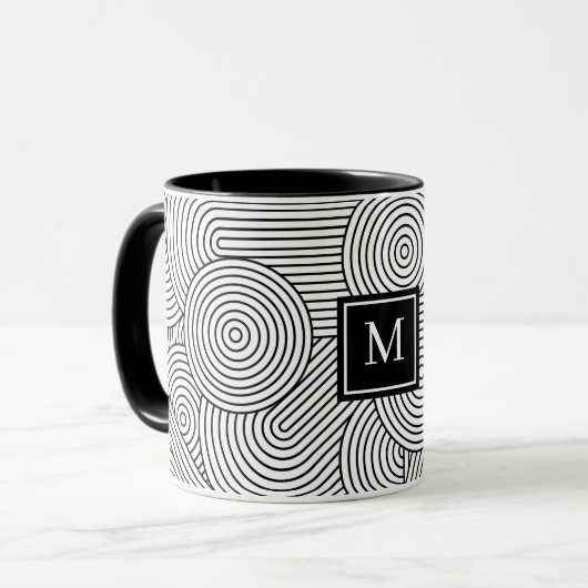 Mid Century Modern Black White Monogrammed Initial マグカップ (正面左)