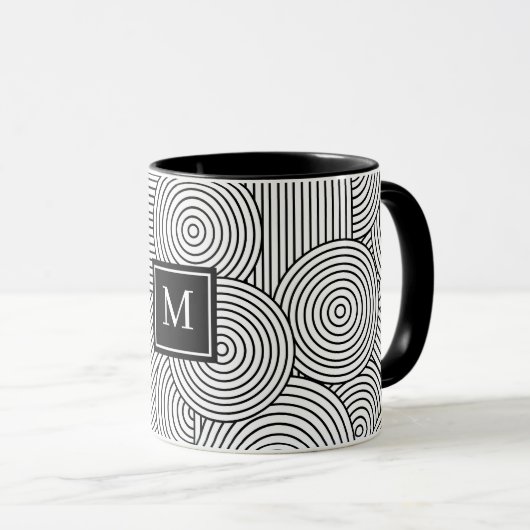 Mid Century Modern Black White Monogrammed Initial マグカップ (正面右)