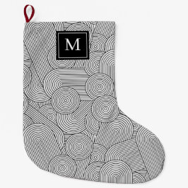 Mid Century Modern Black White Monogrammed Initial ラージクリスマスストッキング