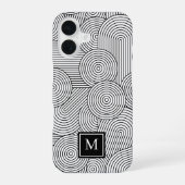Mid Century Modern Black White Monogrammed Initial iPhone 16ケース (裏面)