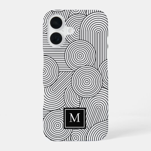 Mid Century Modern Black White Monogrammed Initial iPhone 16ケース (裏面)
