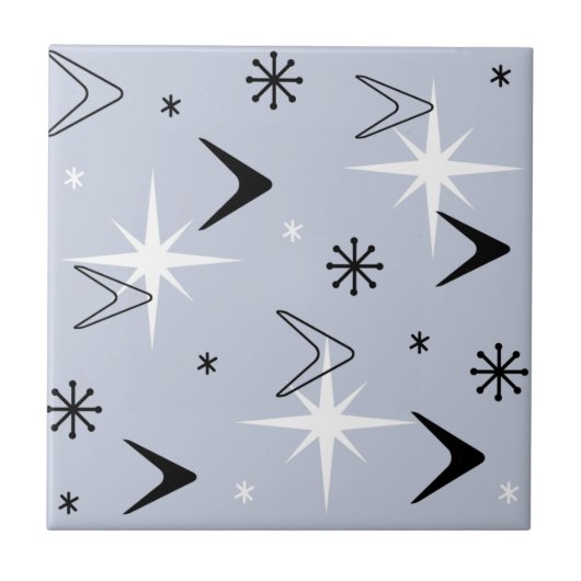 Mid Century Modern Boomerangs Silver Blue タイル (正面)