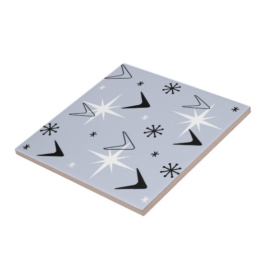 Mid Century Modern Boomerangs Silver Blue タイル (側面)