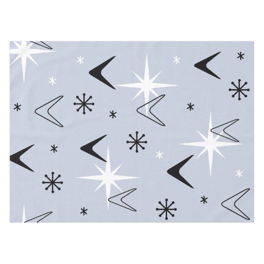 Mid Century Modern Boomerangs Silver Blue テーブルクロス (正面(横))