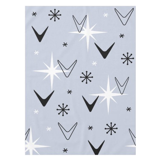 Mid Century Modern Boomerangs Silver Blue テーブルクロス (正面)