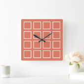 Mid-Century Modern Burnt Orange Tile Pattern Clock スクエア壁時計 (ホーム)