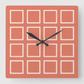 Mid-Century Modern Burnt Orange Tile Pattern Clock スクエア壁時計 (正面)
