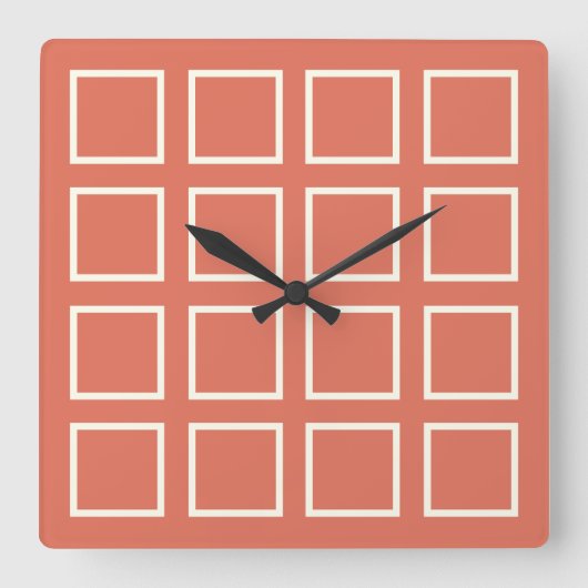 Mid-Century Modern Burnt Orange Tile Pattern Clock スクエア壁時計 (正面)