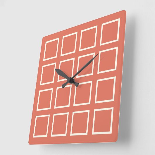 Mid-Century Modern Burnt Orange Tile Pattern Clock スクエア壁時計 (傾斜)