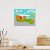 Mid Century Modern Cartoon House Poster ポスター (キッチン)