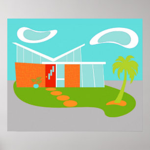 Mid Century Modern Cartoon House Poster ポスター