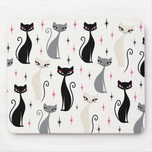 Mid Century Modern Cat Mouse Pad Retro Atomic Cats マウスパッド (正面)