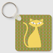 Mid Century Modern Cat on Geometric Pattern キーホルダー (正面)