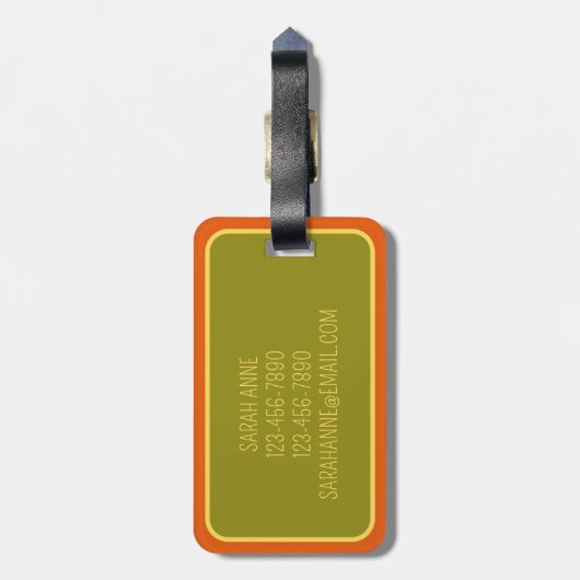 Mid Century Modern Cat on Geometric Pattern ラゲッジタグ (裏面縦)