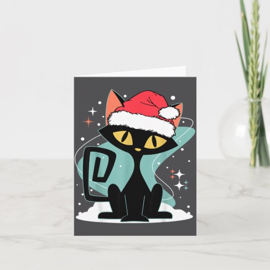 Mid Century Modern Cat Santa Hat Christmas 70s Ret カード (正面)