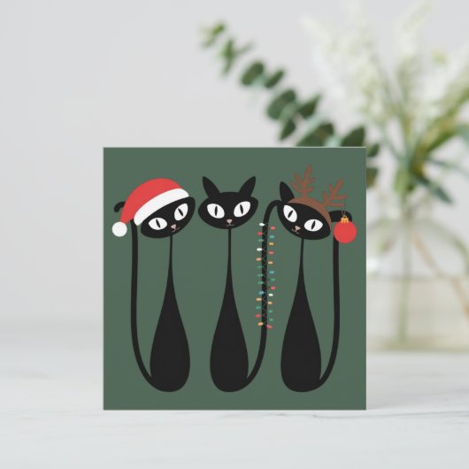 Mid Century Modern Christmas Cats Retro Classic シーズンカード (スタンド正面)