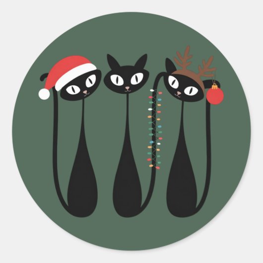 Mid Century Modern Christmas Cats Retro Classic ラウンドシール (正面)