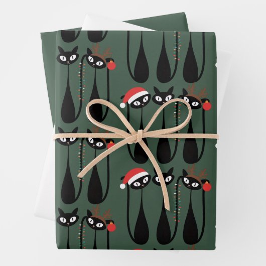 Mid Century Modern Christmas Cats Retro Classic ラッピングペーパーシート (インサイチュ)