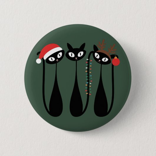 Mid Century Modern Christmas Cats Retro Classic 缶バッジ (正面)