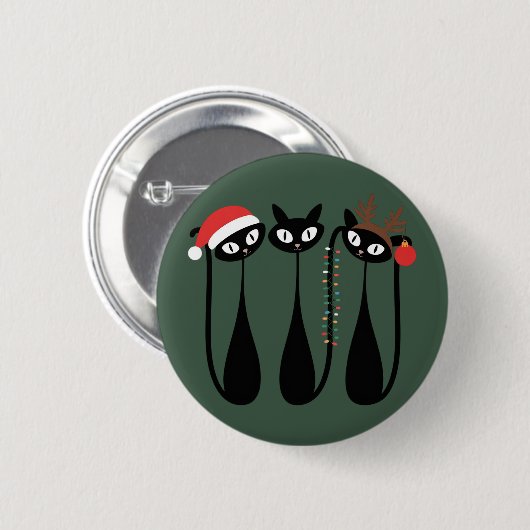 Mid Century Modern Christmas Cats Retro Classic 缶バッジ (正面&裏面)
