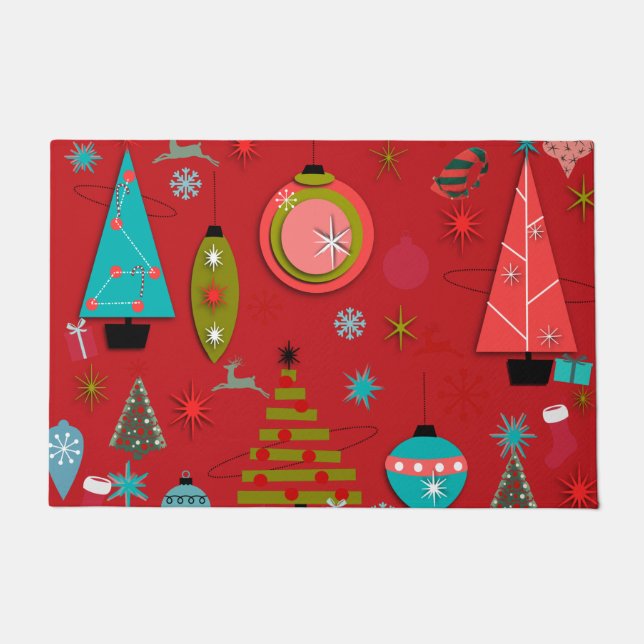 Mid-Century Modern Christmas Doormat Red ドアマット (正面)