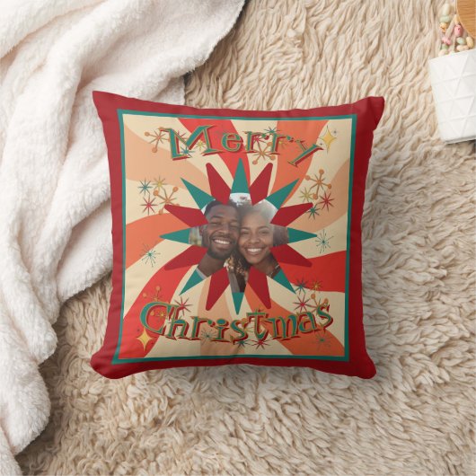 Mid Century Modern Christmas Sputnik Stars Photo クッション (ブランケット)