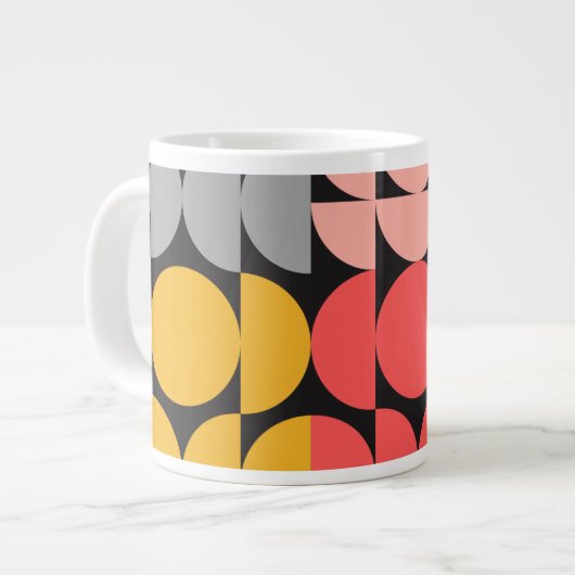 Mid-Century Modern Circles and Semicircles Design ジャンボコーヒーマグカップ (正面左)