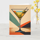 Mid Century Modern Color Block Martini Art カード (黄色い花)
