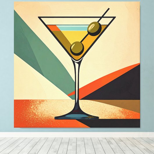 Mid Century Modern Color Block Martini Art キャンバスプリント (インサイチュ (ウッドフロア))