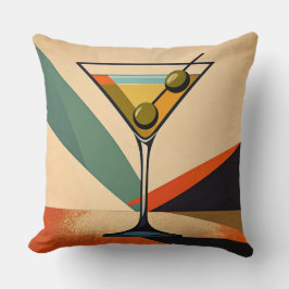 Mid Century Modern Color Block Martini Art クッション
