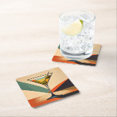 Mid Century Modern Color Block Martini Art スクエアペーパーコースター (インサイチュ)