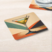 Mid Century Modern Color Block Martini Art スクエアペーパーコースター (アングル)
