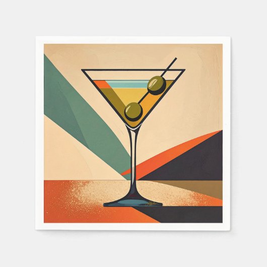 Mid Century Modern Color Block Martini Art スタンダードカクテルナプキン (正面)