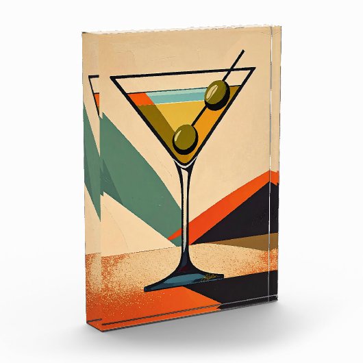 Mid Century Modern Color Block Martini Art フォトブロック (左)