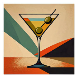 Mid Century Modern Color Block Martini Art ポスター