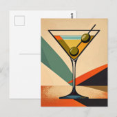 Mid Century Modern Color Block Martini Art ポストカード (正面/裏面)