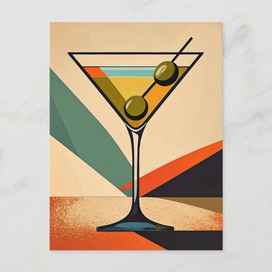 Mid Century Modern Color Block Martini Art ポストカード (正面)