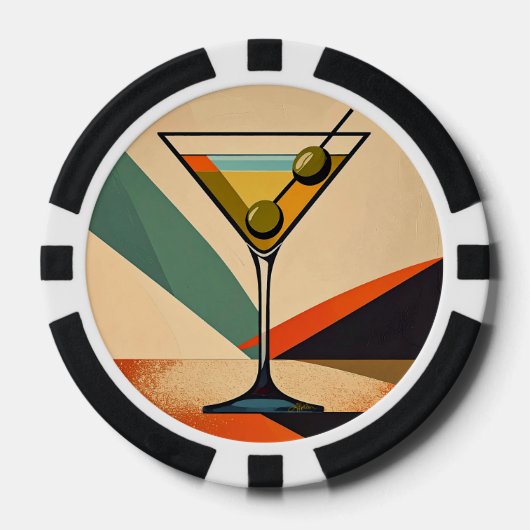 Mid Century Modern Color Block Martini Art ポーカーチップ (正面)