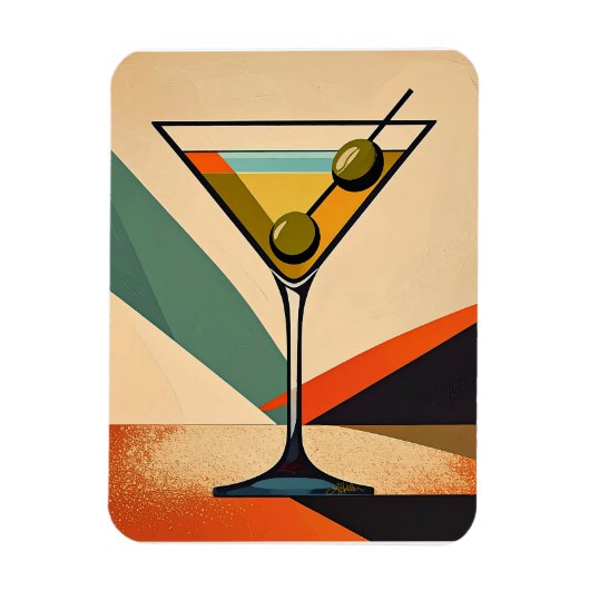 Mid Century Modern Color Block Martini Art マグネット (縦)